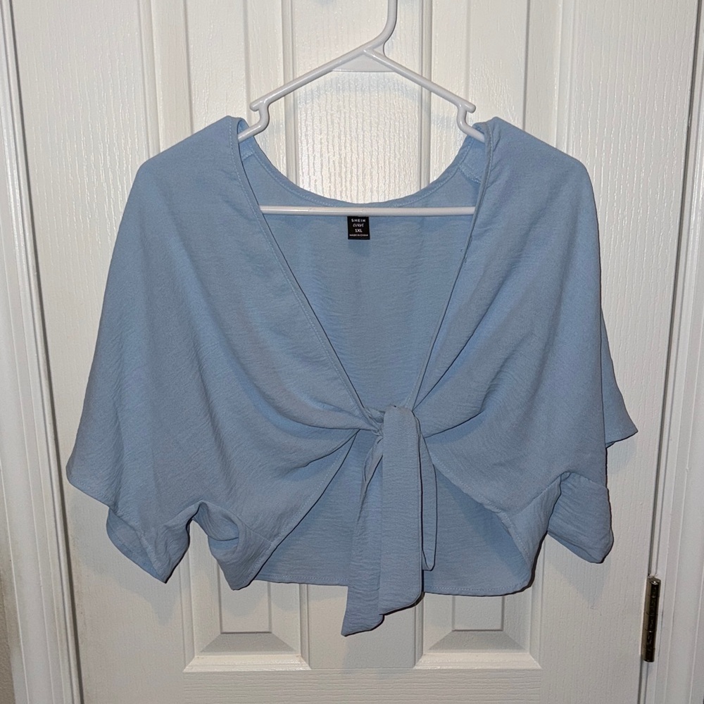 SHEIN Sky Blue Tie-Front Crop Top
